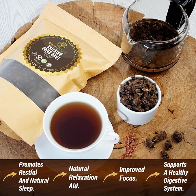 Cure wid Pure Organic Valerian Root Tea - Cut,Sifted & Non-Irradiated Valerian Tea Promotes Natural Relaxing Sleep - Te De Valeriana officinalis in Resealable Eco Friendly Pouch 4oz