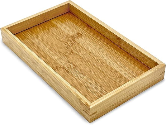 Bam & Boo Natural Bamboo Serving Tray Modern Rectangular (Bamboo, 9.8” x 5.9" x 1.2") for Food, Drinks, Decor, Vanity in Home, Kitchen, Bathroom, Coffee Table, Bed