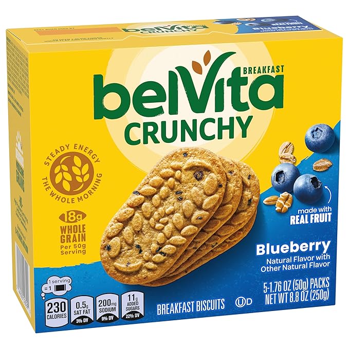 belVita Breakfast Bars Biscuits, Blueberry, 30 Total Packs, 6 Boxes (4 Biscuits Per Pack)