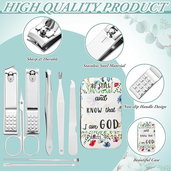 Lanties10 Sets Christian Gifts for Women Bulk Church Bible Manicure Sets Floral Scripture Stainless Steel Nail Clipper Set Religious Gift Personal Pedicure Kit for Employee Teacher Staff Women