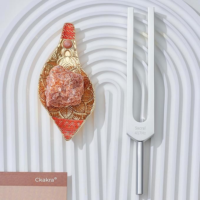 Ckakra Tuning Fork with Crystal Decor kit,Solfeggio Energy Tuners, 417Hz for Sacral Chakra,Sunstone Decor,Meditation Gifts for Women,Gold Shankha