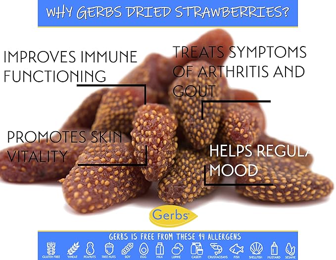 Gerbs Summer Sweet Strawberries 2 lbs. | Dehydrated, Unsulfured, Resealable Bag | Naturally Sweet & Tart | Top 14 Allergen-Free