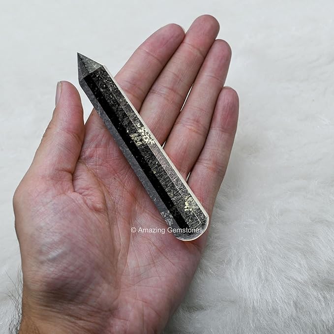 Amazing Gemstone Nuummite Crystal Wand Massage Stick - Pelvic Wand Gua Sha for Adults - Crystals and Healing Stones Massage Wands for Adults Gifts (Pointed)