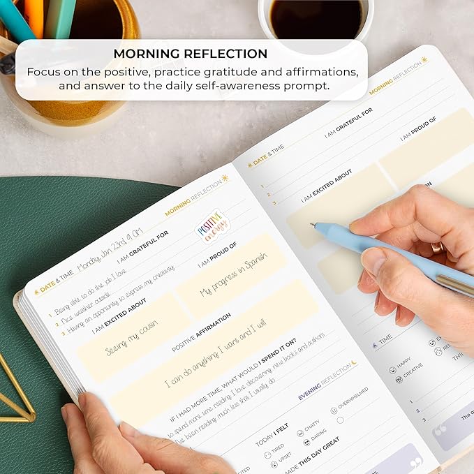 Clever Fox Four-Minute Journal – Daily Positivity Journal with Prompts – Motivational Affirmation, Mental Health & Habit Tracker (Seashell)