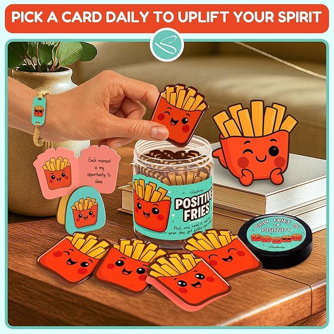 Emotional Support Fries Affirmation Jar - Positive Affirmations Cards For Teen Girl Gifts Trendy Stuff, Funny Get Well Soon Gifts For Women Men Coworkers, Unique Birthday Gift For Women