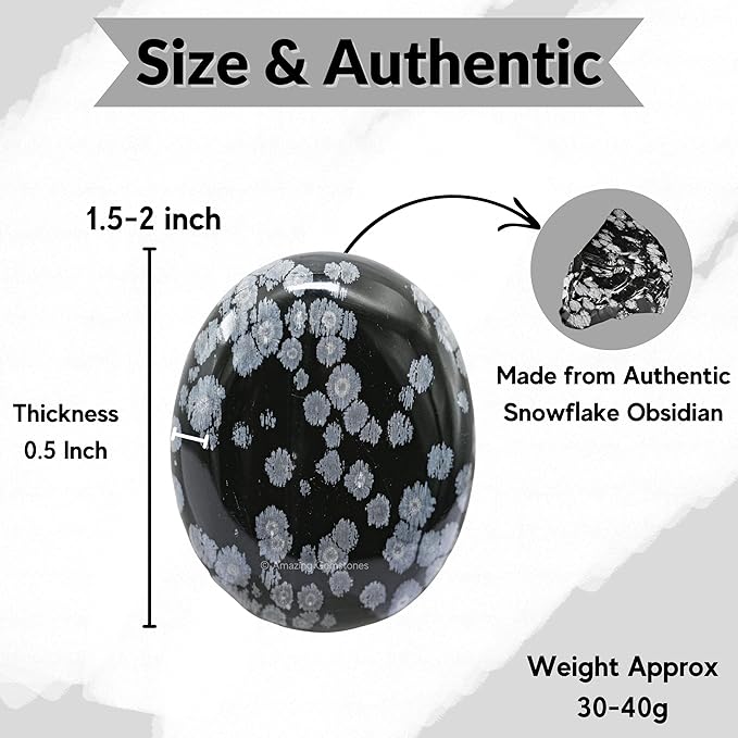 Amazing Gemstone Snowflake Obsidian Crystals and Healing Stones - Large Palm Stone Crystals Piedra - Crystal for Good Luck, Positive Energy, Meditation - Unique Stocking Stuffers, Gifts for Women