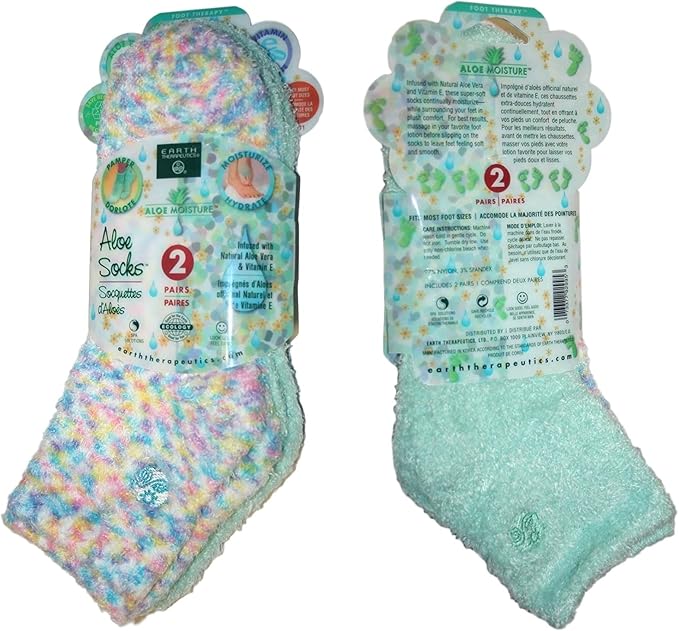 Earth Therapeutics Aloe Socks, 2 Pair Per Package (1 Pair Multi-colored, One Pair Aqua) by Earth Therapeutics