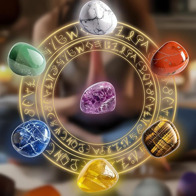 7 Chakra Stone Set, 0.8 Inches Large Size Polished Crystals - Natural Tumbled Gemstones Decorative Rocks for Vase Filler, Aquarium, Fish Tank, Indoor Plants, Indoor Fountain Stones