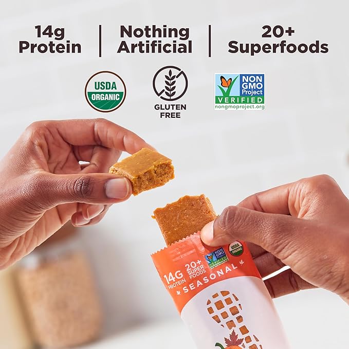 Perfect Bar, Pumpkin Pie Protein Bar, High Protein, Organic, Gluten Free, Soy Free, Non GMO, No Sugar Alcohols, 2.2 Ounce Bar, 24 Count