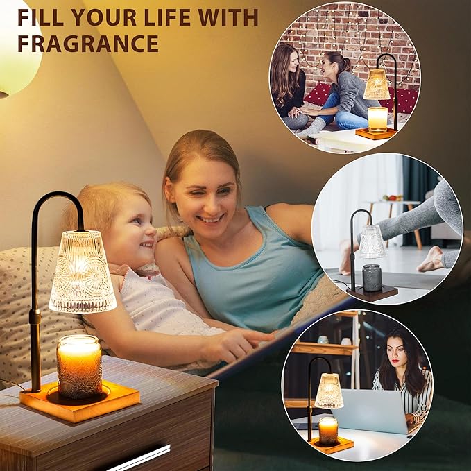 Candle Warmer Lamp with 2 Bulbs, Electric Candle Warmer with Timer -Clear Adjustable Height and Dimmer LampCandle Warmer for Scented Jar Candles Wax Melt Warmer for Home Decor