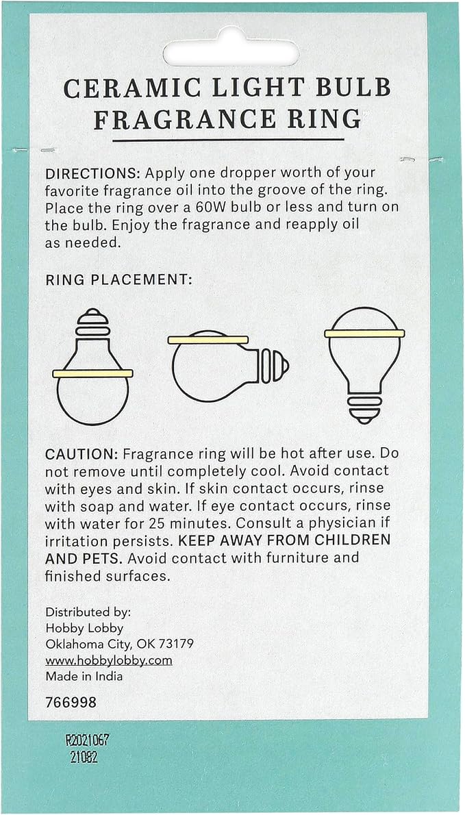 Ceramic Lightbulb Fragrance Ring and Dropper, 4 x 1/2 Inches | Aromatherapy Diffuser, Essential Oils Diffuser