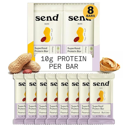 Send Bars Plant-Based Vegan Healthy Protein Bars, With Greens (Peanut Butter, 8 Bars) – Only Real Ingredients, Zero Added Sugar, Gluten-Free, Dairy-Free