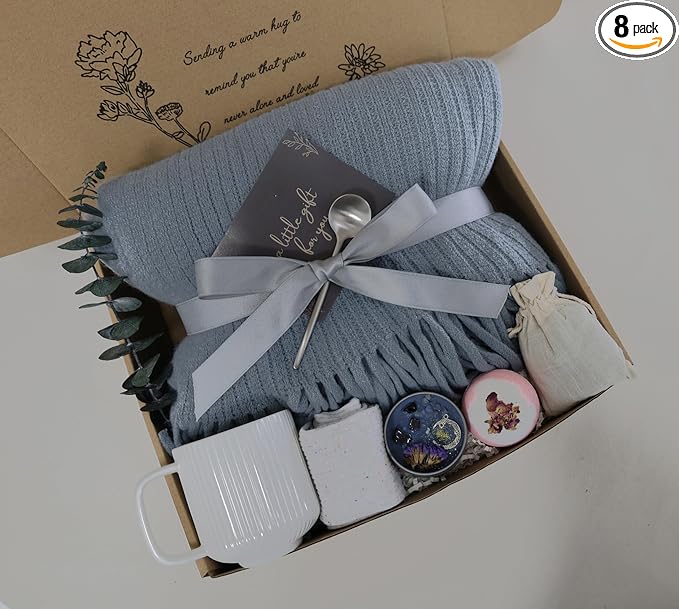 Get Well Soon Gift Baskets for Women&Men- Self Care Package - After Surgery/Sympathy/Relaxation Gifts /,Thinking of You/Grief/Bereavement/Miscarriage Gifts for Women(Gray Blue)