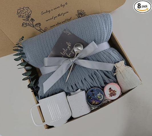 Get Well Soon Gift Baskets for Women&Men- Self Care Package - After Surgery/Sympathy/Relaxation Gifts /,Thinking of You/Grief/Bereavement/Miscarriage Gifts for Women(Gray Blue)