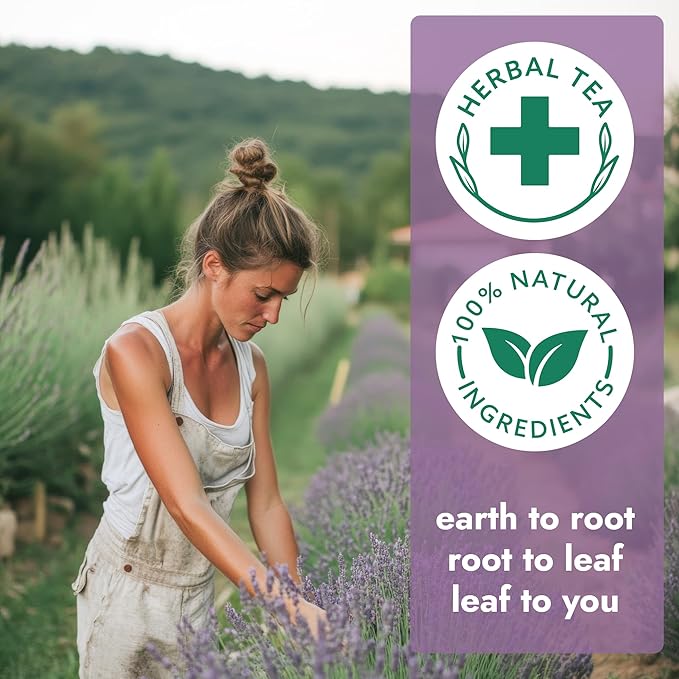 Vital Bloom 120 Tea Bags Lavender Tea, Stress Relief Herbal Tea, Sleepytime Tea, 100% Natural- No Sugar, Caffeine Free, No Gluten, Vegan - Bleach Free (Free Tongs Included)