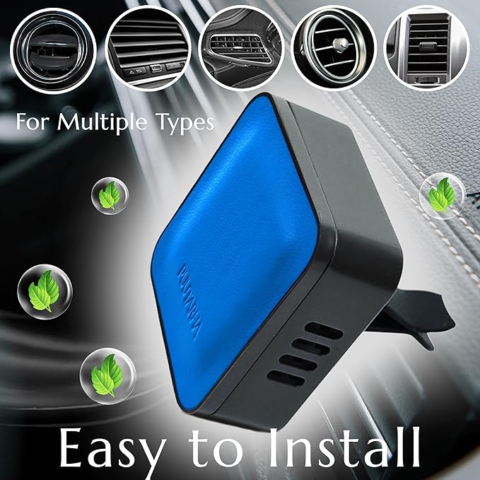 Premium Quality Car Air Freshener Leather and Metal Design Scent Vent Clip Diffuser,New Natural Fragrance Diffuser for Car with 3 Refill Scented Discs and Gift Box(Sky Blue)