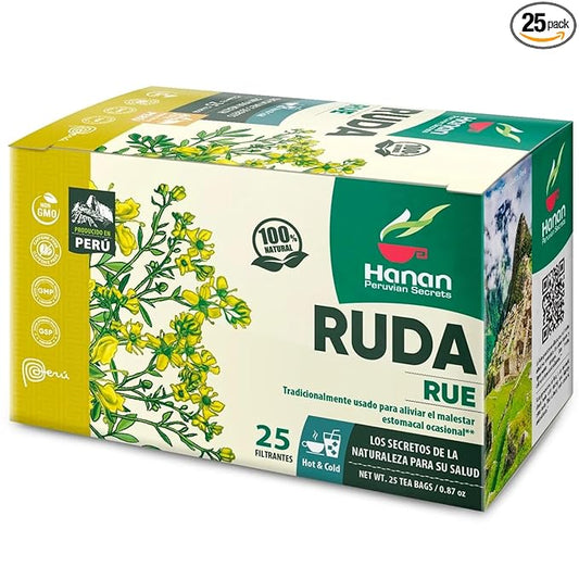 Hanan Te de Ruda Rue 25 Tea Bags for Relaxation & Well-Being, Ruta Graveolens, Natural Herbal Tea from Peru