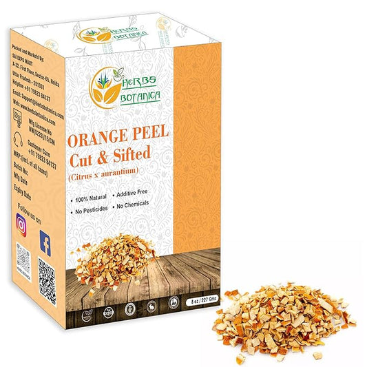 Herbs Botanica Dried Orange Peel Organic Cut & Sifted Naural Orange Zest for Herbal Tea Culinary Delights and Wellness Vegan, Non GMO & Gluten Free 8 oz