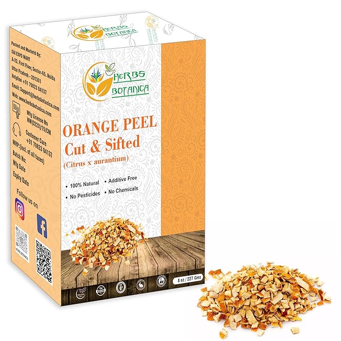 Herbs Botanica Dried Orange Peel Organic Cut & Sifted Naural Orange Zest for Herbal Tea Culinary Delights and Wellness Vegan, Non GMO & Gluten Free 8 oz
