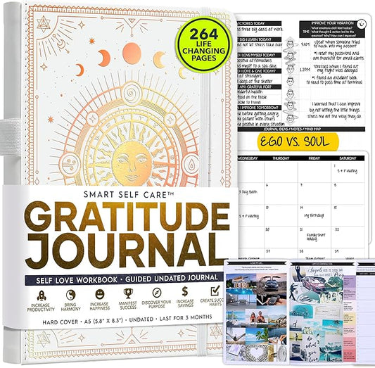Self Care Journal - 5 Minute Mental Health & Manifestation Journal | 90-Day Undated Daily Planner for Positivity, Affirmations & Gratitude | Guided Mindfulness, Reflection | Vision Board + Stickers