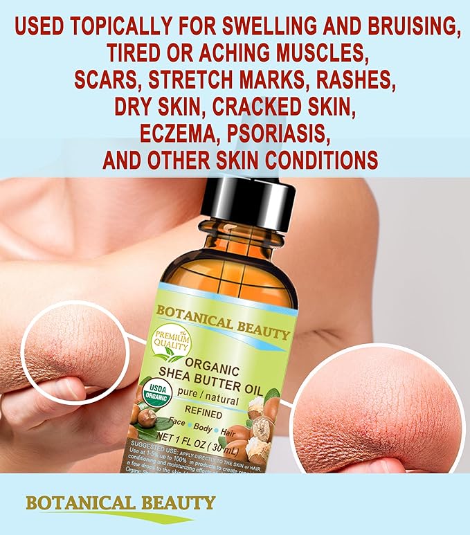 Botanical Beauty Organic SHEA BUTTER OIL 100% Pure Natural Undiluted Refined Cold Pressed Carrier Oil for Face, Skin, Hair, Lip, Nails. African Shea (Karite) Nut Oil (2 Fl Oz)
