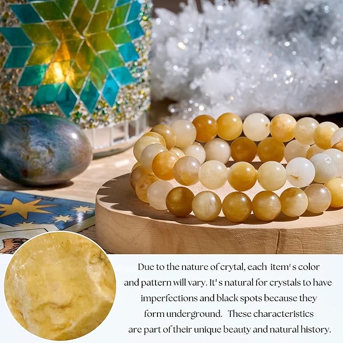 Bivei Natural Gemstone Semi Precious Healing Crystals Handmade Stretchy Round Beads Bracelet, Enhance Positive Energy