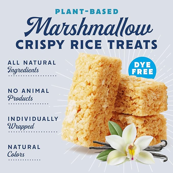GoodMallow Vegan Rice Crispy Treats Individually Wrapped Box of 8, Kosher Vegan Snacks, Gluten Free Dairy Free Snacks for Kids & Adults - Healthy Sweets Made with Gourmet Marshmallows (Vanilla Bean)