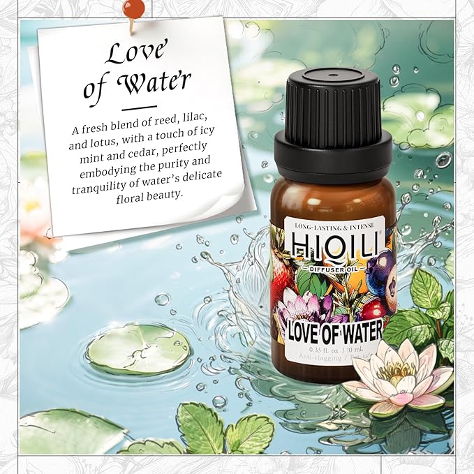 HIQILI Love of Water Diffuser Oil for Aromatherapy, Inspired by Kenz. o's L'Eau, Water or Waterless Difffuser, Wool Dryer Balls - 0.34 Fl Oz