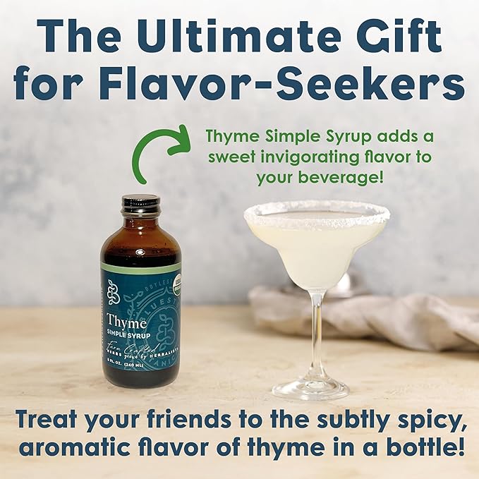 Bluestem Botanicals Organic Thyme Simple Syrup, 8 oz, Cocktail and Mocktail Mixer for Drinks, Non-Alcoholic