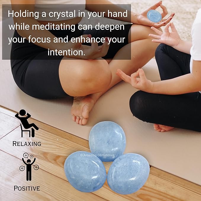 Amazing Gemstone Blue Calcite Celestite Crystals and Healing Stones - Large Palm Stone Crystals Piedra - Crystal for Good Luck, Positive Energy, Meditation - Unique Stocking Stuffers Gifts for Women