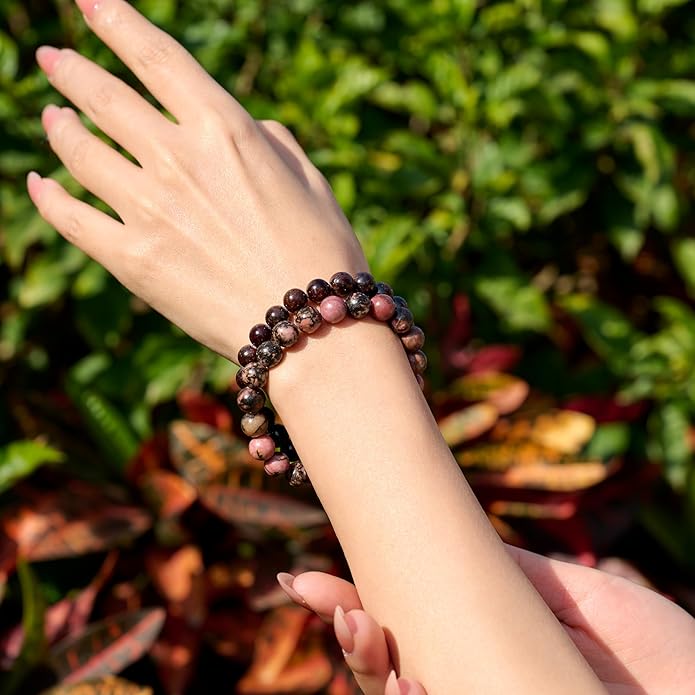 Bivei Natural Gemstone Semi Precious Healing Crystals Handmade Stretchy Round Beads Bracelet, Enhance Positive Energy