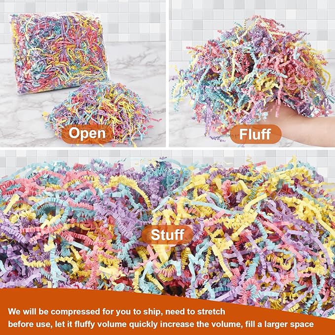 Darfukei Shredded Paper For Gift Baskets, 1/2LB (8 oz) Crinkle Paper Filler, Colorful easter basket grass, Crinkle Cut Paper Shred For Birthdays, Weddings,Boxes Bags, Basket Filler, Anniversaries, Christmas, Gift Wrapping