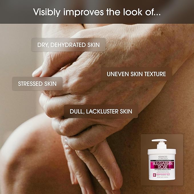 Advanced Clinicals Bulgarian Rose Lotion For Women | Rose Scented Vitamin C Body Lotion Cream | Visible Anti Aging Vitamin E Moisturizer Body Butter Improves Look Of Sagging Dry Skin & Texture, 16 Oz