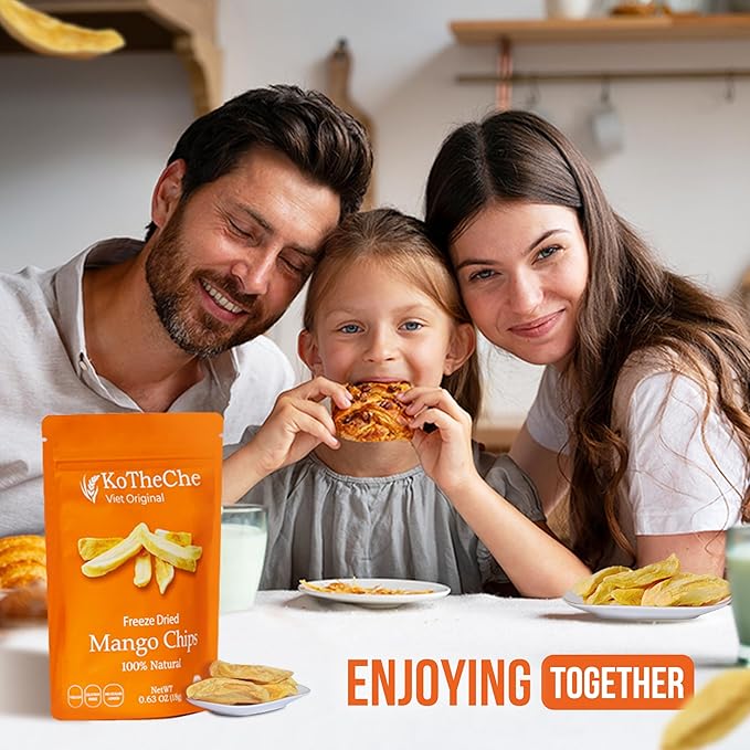 KOTHECHE Freeze Dried Mango, 0.63 oz/Bag (Pack of 4). No Sugar Added, Healthy Snack - Low Calorie Fruit Chips -Gluten Free, Vegan Snack - Dehydrated Crispy Mango in Resealable Bag, Low Carb Superfood for Kids and Adults