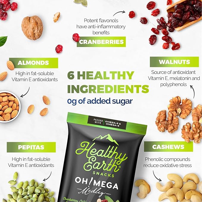 Healthy Earth Snacks 3 Flavors Variety Pack, 24 Count | Mixed Nuts & Dried Fruits Gourmet Snacks, Gluten-Free | 8 Packets Per Flavor: Heart Smart Harvest, Feel Good Feast, & Oh! Mega Medley (816g)