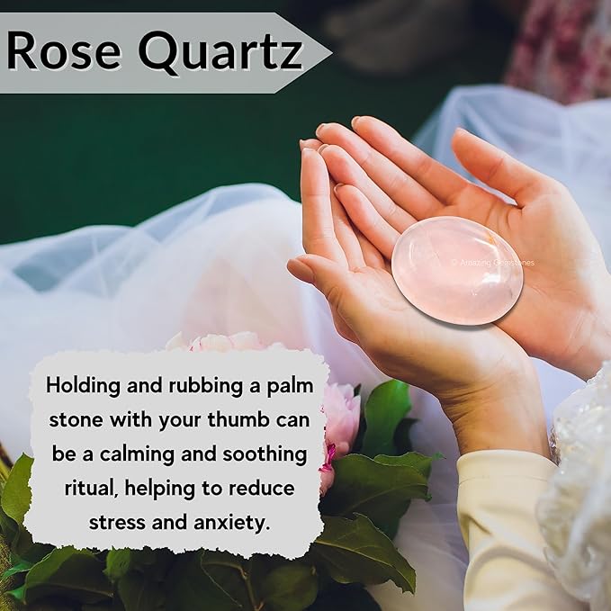 Amazing Gemstone Rose Quartz Crystals and Healing Stones - Large Palm Stone Crystals Piedra - Crystal for Good Luck, Balanced Positive Energy, Meditation, Unique Stocking Stuffers Gifts for Women, Men