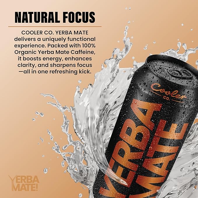COOLER CO. | YERBA MATE | 12 Pack | 100% Organic Yerba Mate Caffeine | 150 mg Caffeine | 3 Organic Ingredients | Natural Ingredients | No Artificial Colors or Stimulants | The OG Flavor