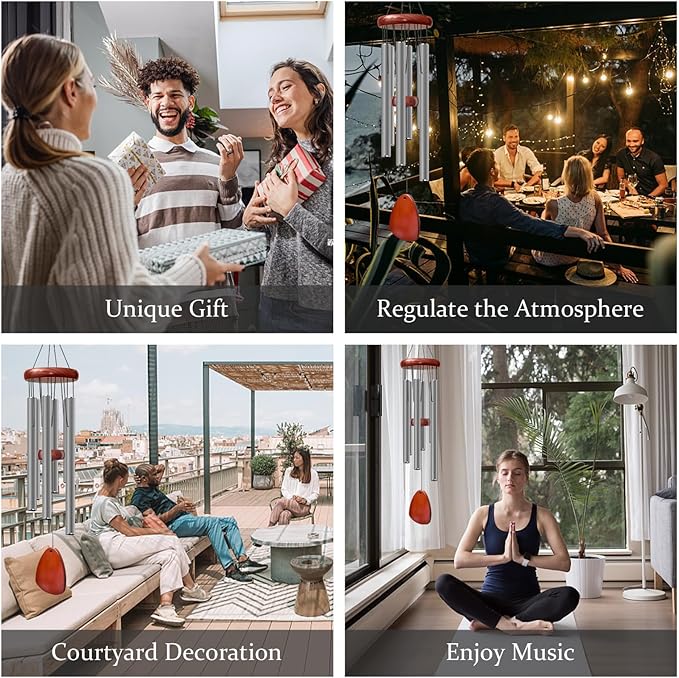 28" Wind Chime for Mothers Day, Decorative Wind Chimes for Outside, Memorial Windchimes Remembrance Gift for Women Mom Grandma, Metal Wind Chimes Outdoor Decor for Garden Patio Zen(Grey)