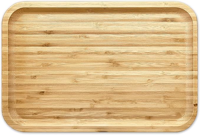 Bam&Boo Bamboo Serving Tray Natural Minimalist Rectangular (11.7” x 7.8" x 0.8") Coffee, Tea, Food, Drinks, Storage, Decor for Home, Kitchen, Bathroom