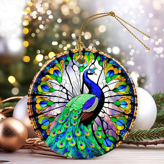 Colorful Ceramic Peacock Christmas Ornament, Peacock Ornaments for Christmas Tree, Holiday Decorations, Christmas Decor, Peacock Lovers, Peacock Gifts, Christmas Ornament Gift Ideas