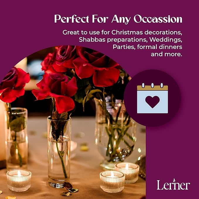 Lerner Tealight Candles in Clear Cups, 200 Count | 8 Hour Long-Burning White Tea Light Candles | Non-Toxic, Smokeless & Soot-Free