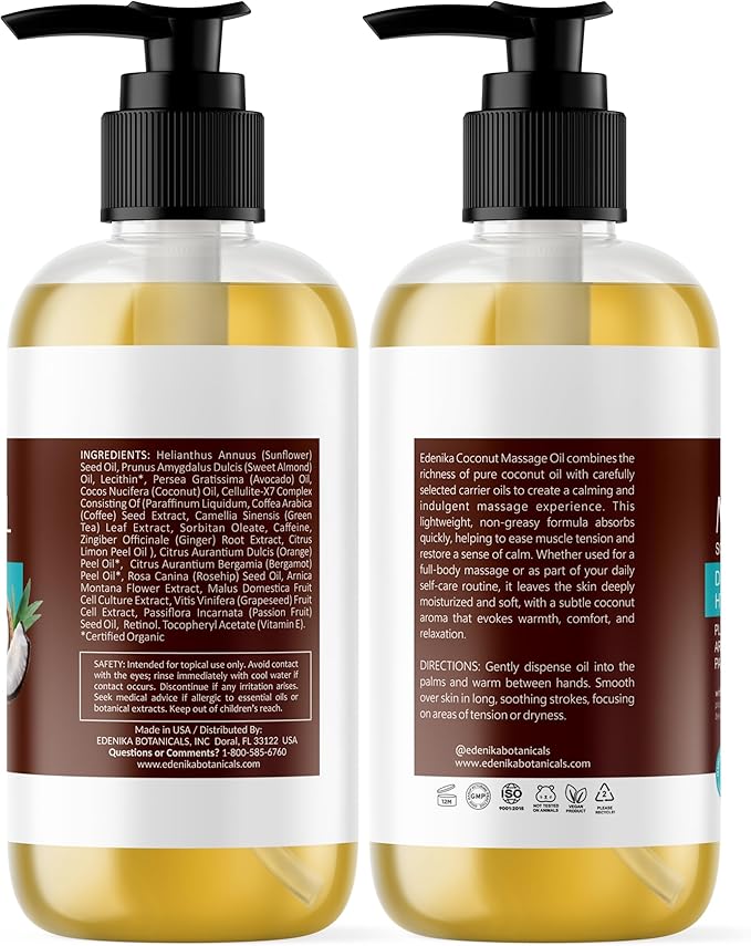Tropical Coconut Massage Oil for Massage Therapy, Soothing Romantic Massage Oil for Relaxing, Skin Moisturizing & Hydrating, 2-Pack