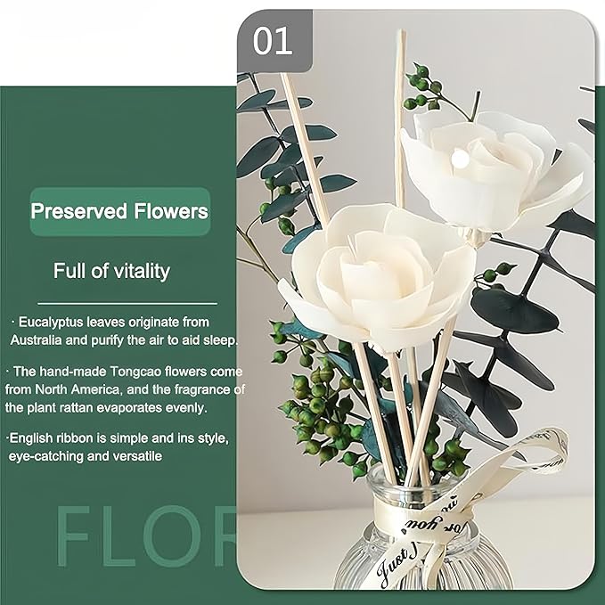 Dried Flowers Reed Diffuser of Home Fragrance,Bathroom Diffuser with Sticks, 3.38OZ Essential Oil Jasmine,Lavender Scented,for Home, Office Aroma