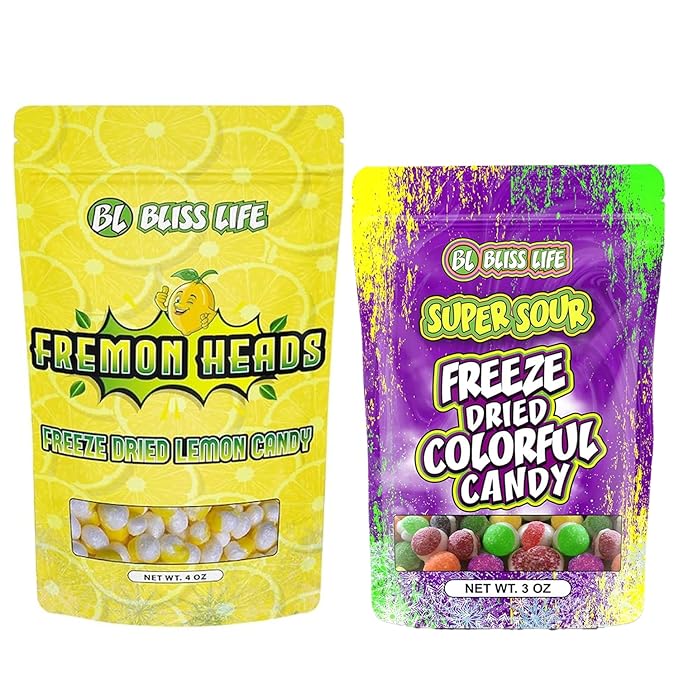Bliss Life Freeze Dried Sour 3oz & Fremon Head 4oz Bundle, ASMR Pucker-Up Sour Candy, TikTok Snacks