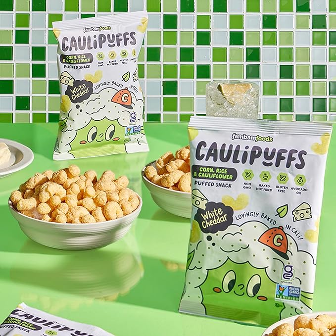 CauliPuffs - Corn, Rice, and Cauliflower Gluten Free Puffed Snack (15 x 0.75oz Bags, White Cheddar)