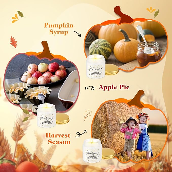 3 Pcs Thanksgiving Gifts Fall Scented Candles Set 3.5 Oz Soy Wax Pumpkin Scented Glass Jar Candle Friendsgiving Gift for Friends Coworker Women Men Autumn Birthday (Classic)