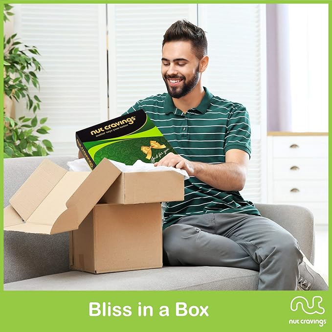 NUT CRAVINGS - Diwali Sweets Hamper Mid-Autumn Festival Mixed Nuts Gift Basket in Green Gold Box (4 Assortments) Food Arrangement, Healthy Snack Care Package, Food Assortments