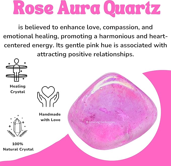 Amazing Gemstone Rose Aura Quartz Crystals and Healing Stones Tumbled - 1000+ Carats Rose Aura Quartz Stone, Healing Stones for Energy Balance, Stress Relief - Premium Polished Gems Rocks