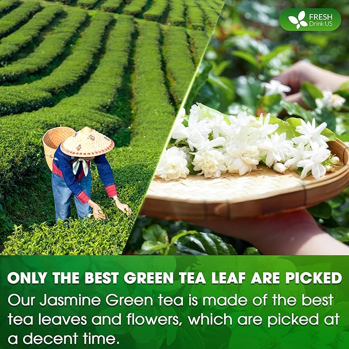 FreshDrinkUS, Premium 55 Jasmine Green Tea Bags, 100% Natural & Pure from Jasmine Green Tea. Jasmine Green Herbal Tea. Made with Natural Material Tea Bags. No Sugar, No Gluten, Vegan.