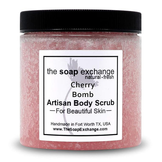 The Soap Exchange Sugar Body Scrub - Cherry Bomb Scent - Hand Crafted 16 fl oz / 480 ml Natural Artisan Skin Care, Shea Butter, Exfoliate, Moisturize, & Protect. Made in the USA.